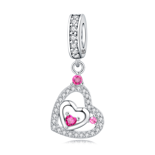 Charm Doble Corazón Rosa