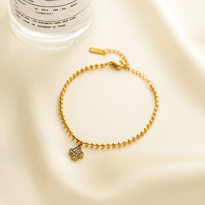 Brazalete Cadena de Bolitas & Flor Diamantada