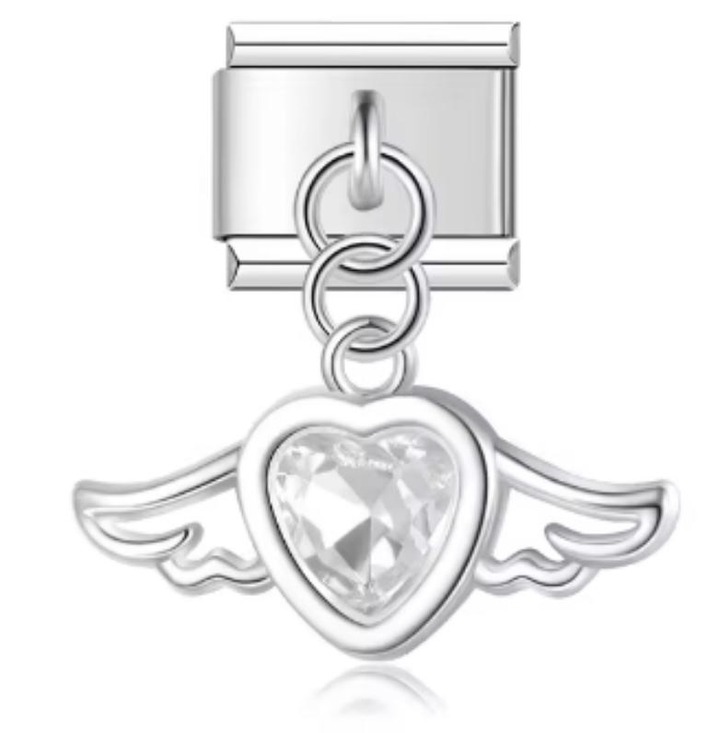 Charm Italiano Corazon Colgante Con Alas