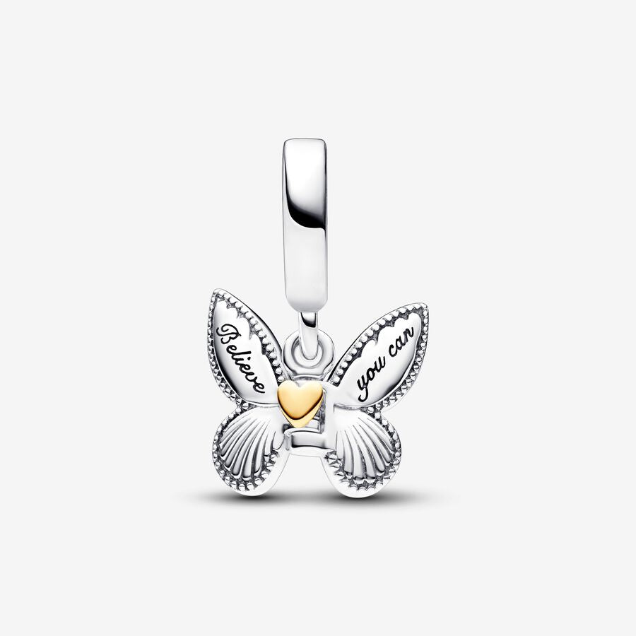 Charm Mariposa Azul y Corazón Dorado