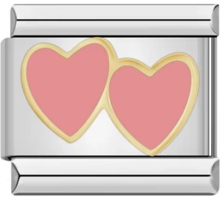 Charm Italiano Doble Corazon Rosa