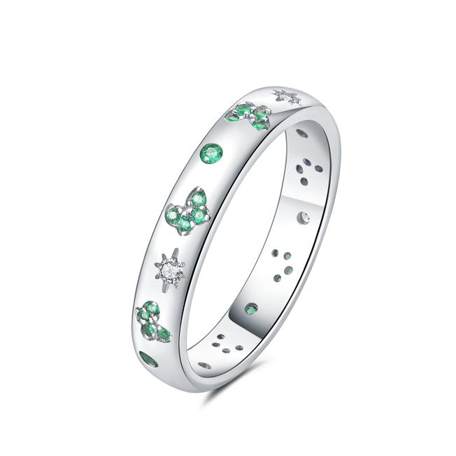 Anillo Mariposa Verde y Estrellas