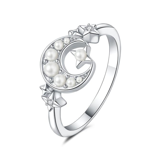 Anillo Luna Perlada y Estrella