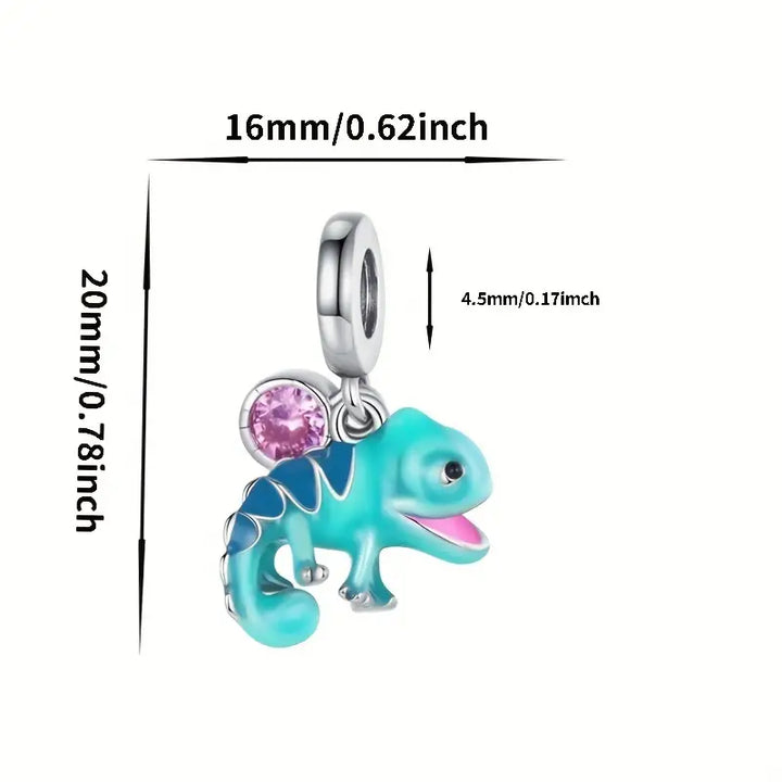 Charm Camaleón Azul y Piedra Rosa