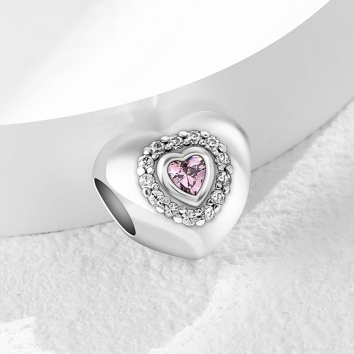 Charm Corazon Con Piedra Rosa
