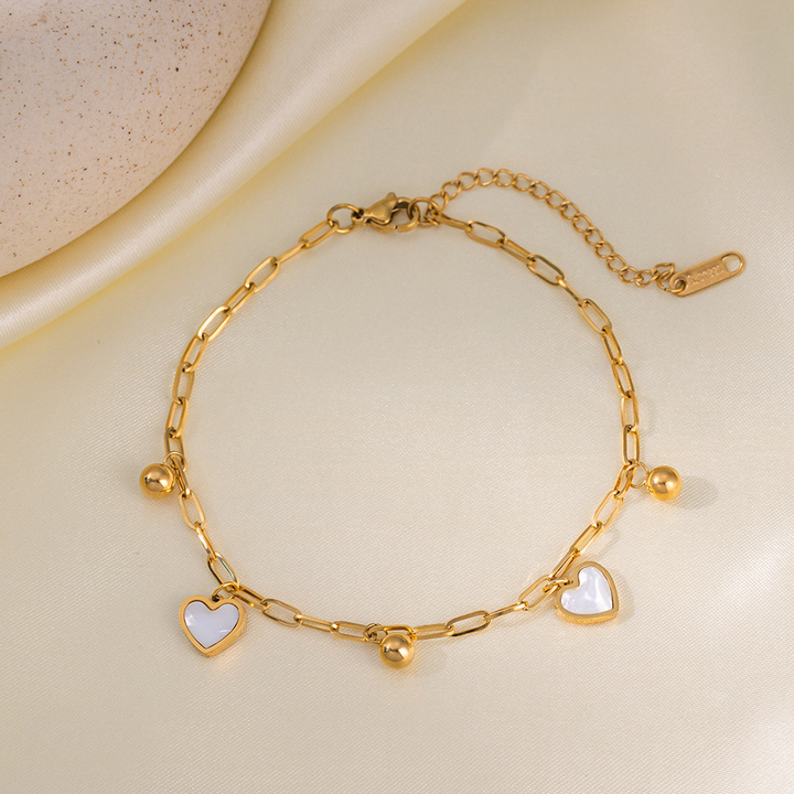 Brazalete Cadena Rolo & Corazones Blancos