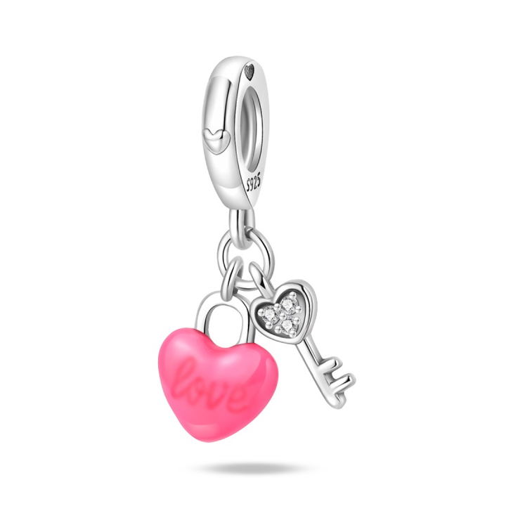 Charm Corazón Love Rosa y Llave