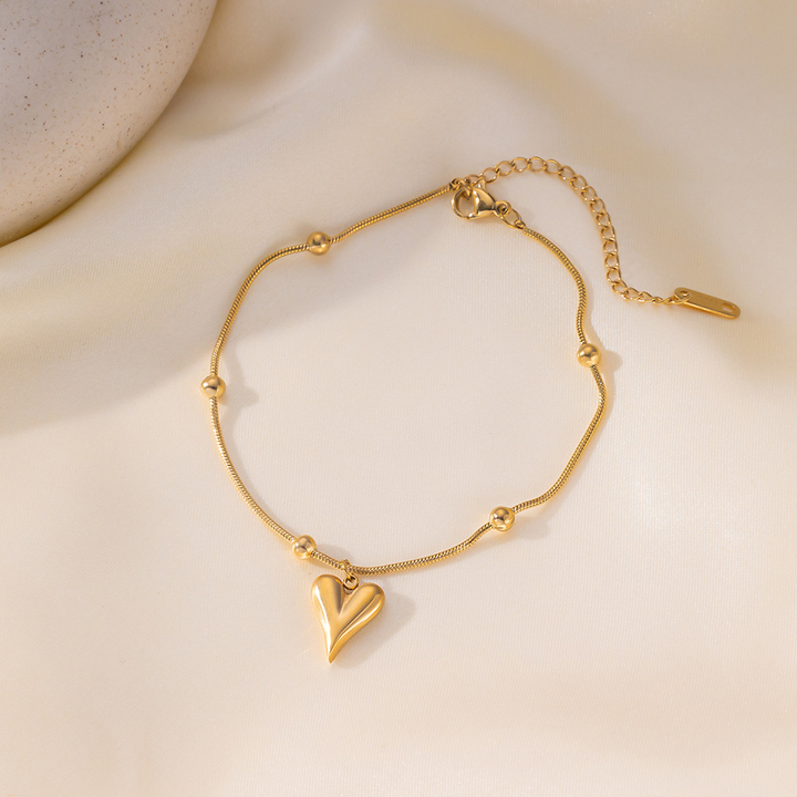 Brazalete Cola de Raton Dorada Y Corazon