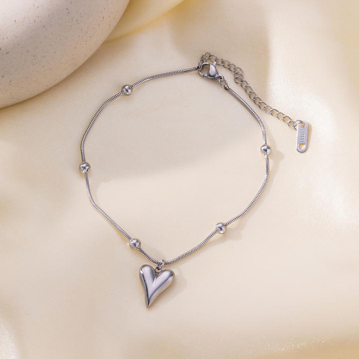 Brazalete Cola de Raton Plateada Y Corazon