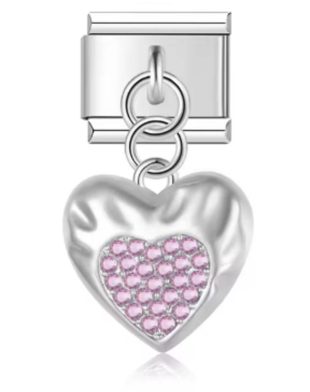 Charm Italiano Corazon Diamantado Rosa