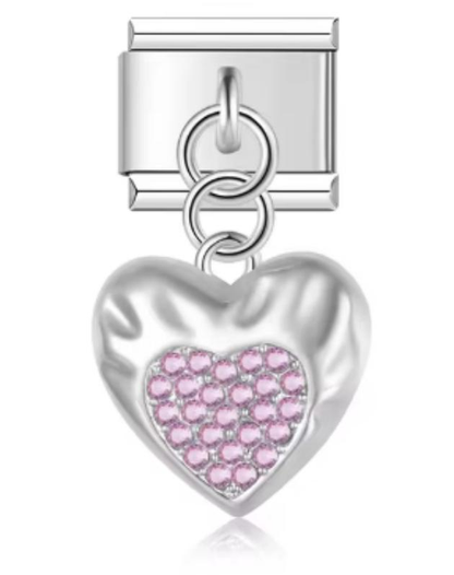 Charm Italiano Corazon Diamantado Rosa