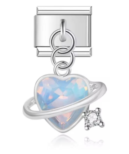 Charm Italiano Corazon Con Anillo Azul