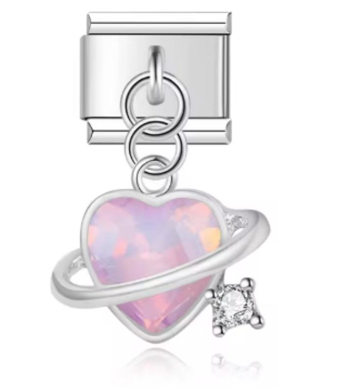 Charm Italiano Corazón con Anillo Rosa