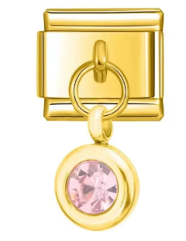 Charm Italiano Dorado Piedra Rosa