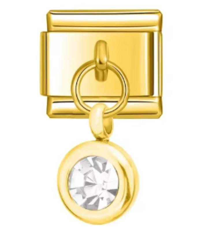 Charm Italiano Dorado Piedra Blanca