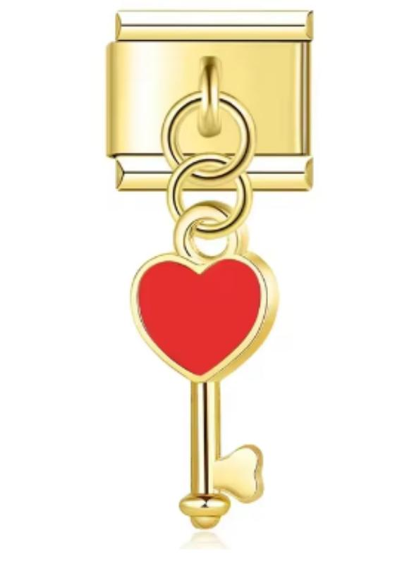 Charm Italiano Llave de Corazon Rojo