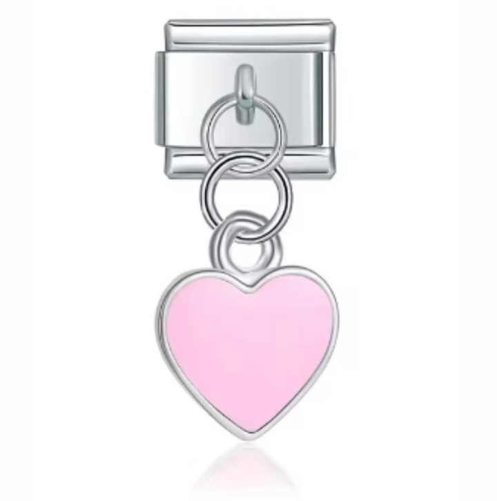 Charm Italiano Plateado Corazón Rosa