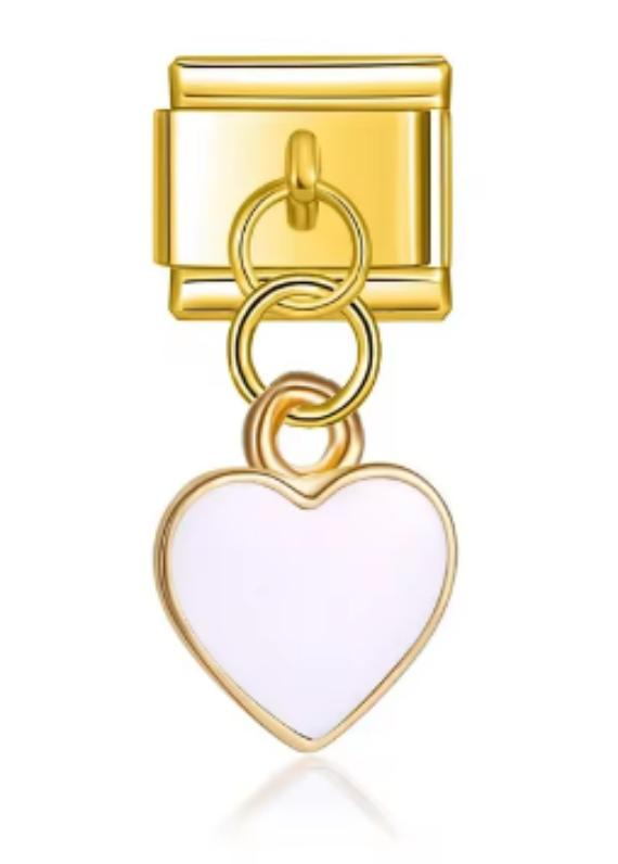 Charm Italiano Dorado Corazón Blanco