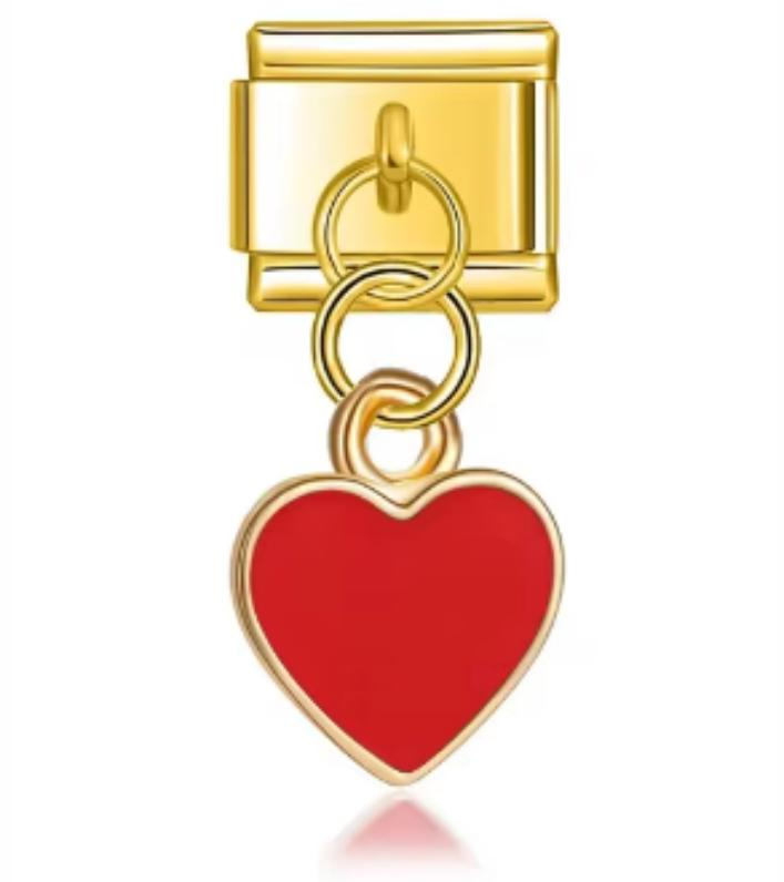 Charm Italiano Dorado Corazón Rojo
