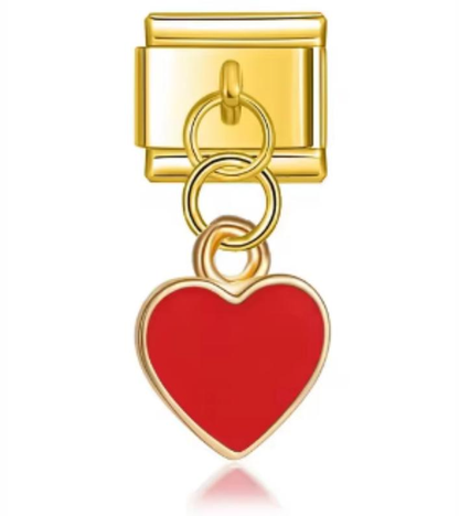 Charm Italiano Dorado Corazón Rojo