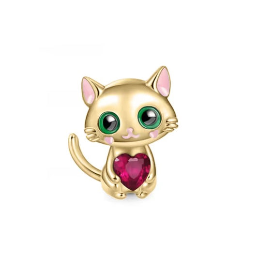 Charm Gatito Dorado & Corazon
