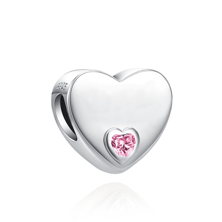 Charm Corazon Plateado & Rosa