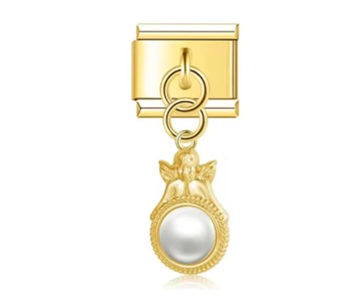 Charm Italiano Angel Dorado Piedra Blanca