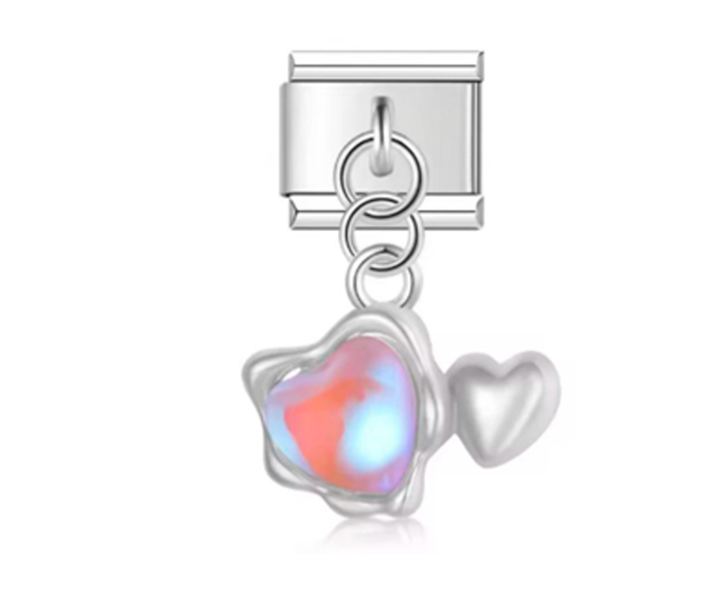 Charm Italiano Doble Corazon Plateado