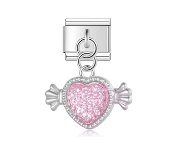Charm Italiano Plateado Corazón Rosa