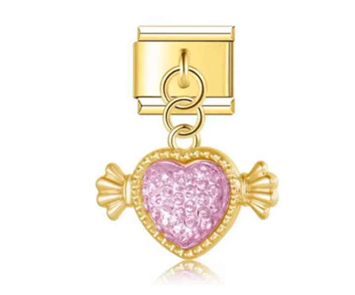 Charm Italiano Dorado Corazon Rosa