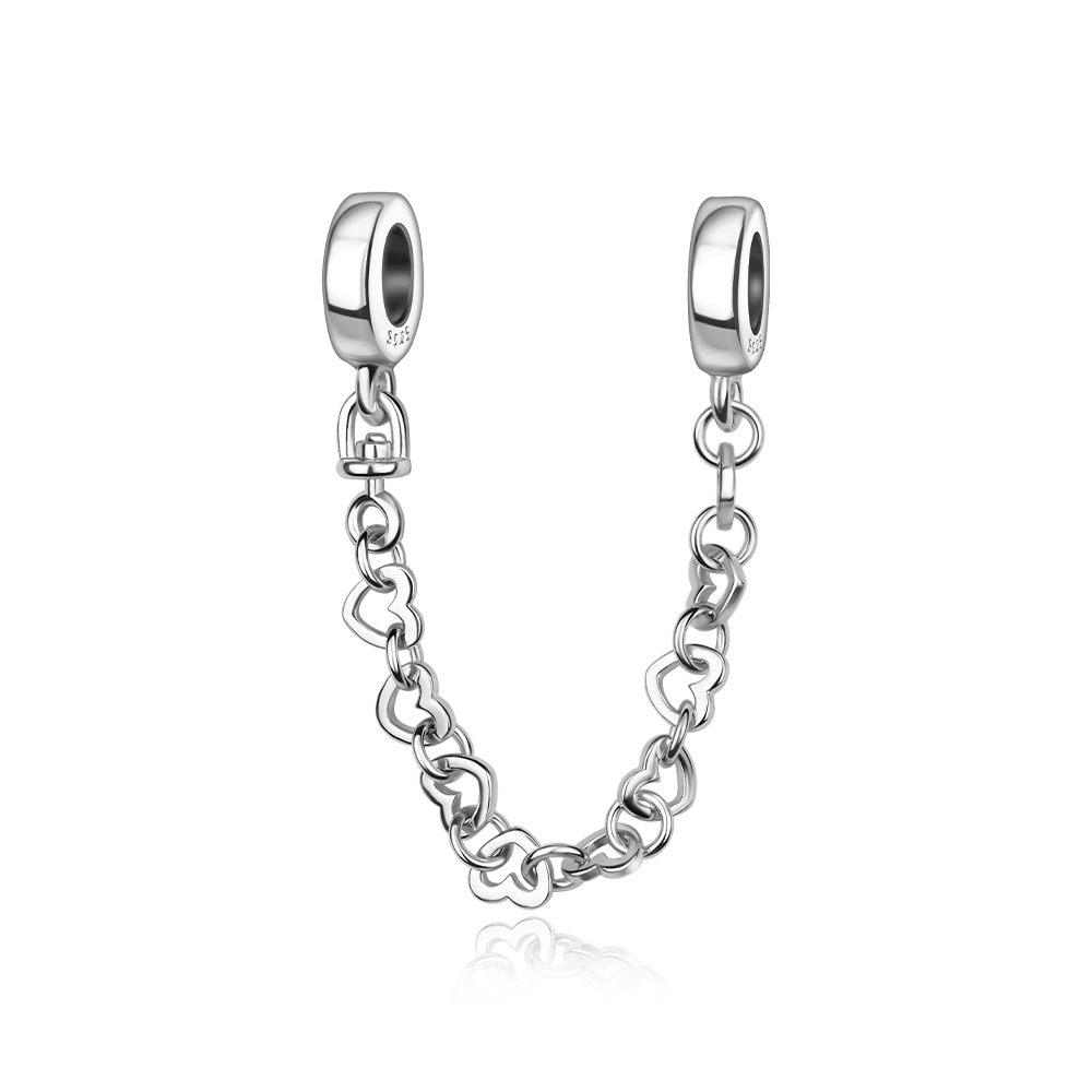 Cadena de Seguridad De Corazones Plata