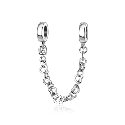 Cadena de Seguridad De Corazones Plata