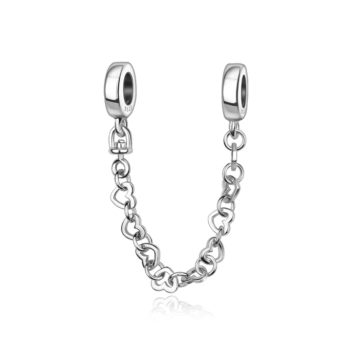 Cadena de Seguridad De Corazones Plata