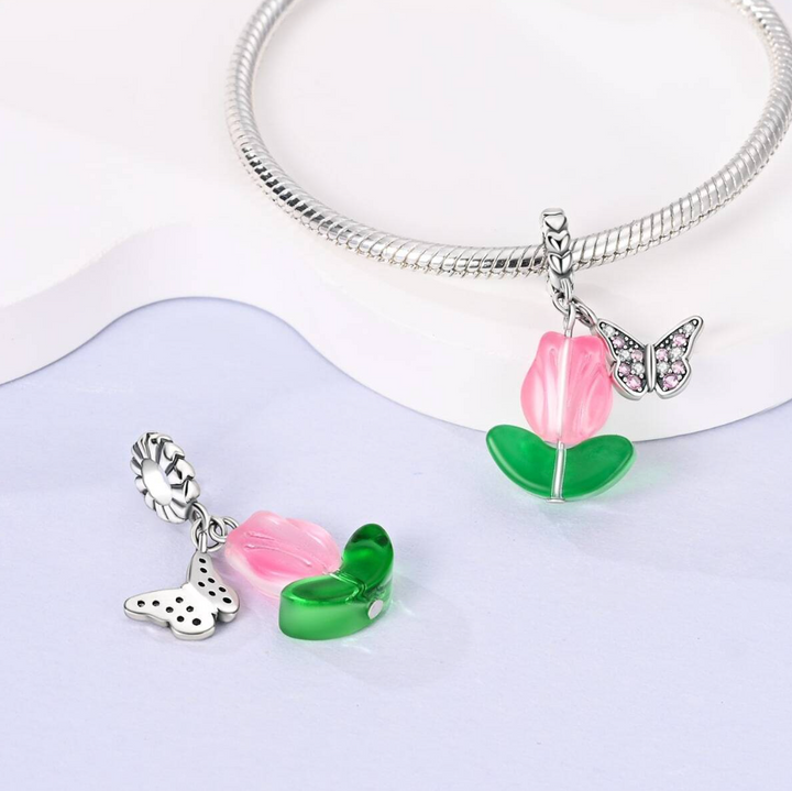 Charm Tulipán Rosa y Mariposa
