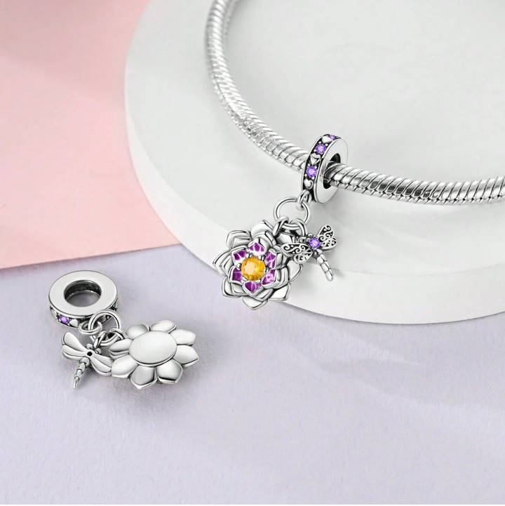 Charm Flor Morada y Libélula