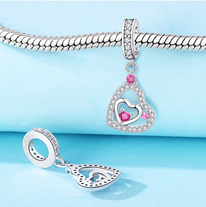 Charm Doble Corazón Rosa