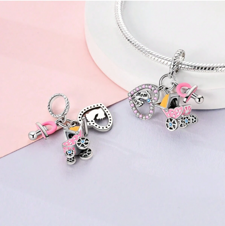 Charm Carreola y Chupón "Corazón Mom y Baby"