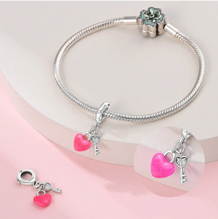 Charm Corazón Love Rosa y Llave