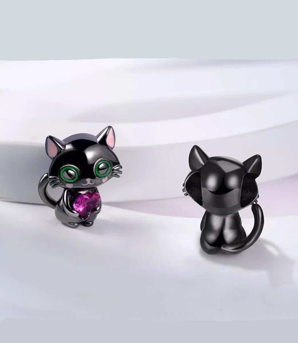 Charm Gatito Negro & Corazon Rosa