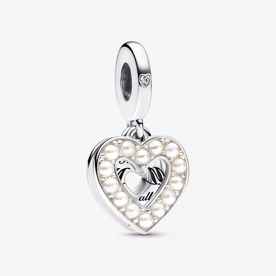 Charm Doble Corazon Perlado