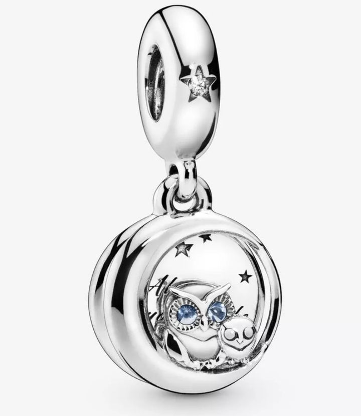 Charm Amuleto de Luna y Familia de Búhos