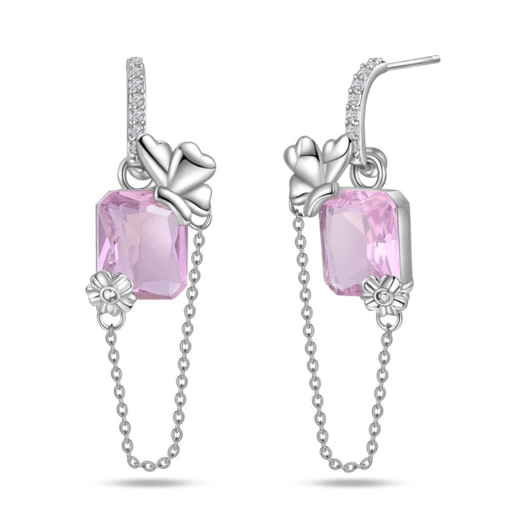 Aretes Mariposa y Flor Colgante