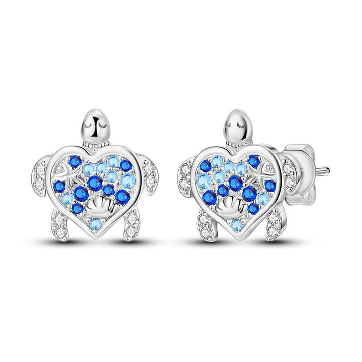 Aretes Corazón y Tortuga Azul
