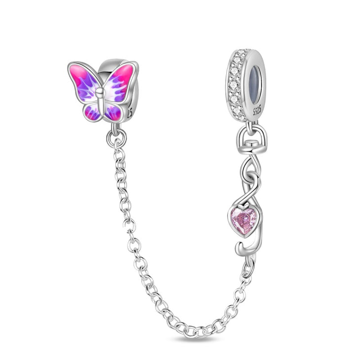 Cadena de Seguridad Mariposa y Corazón Rosa