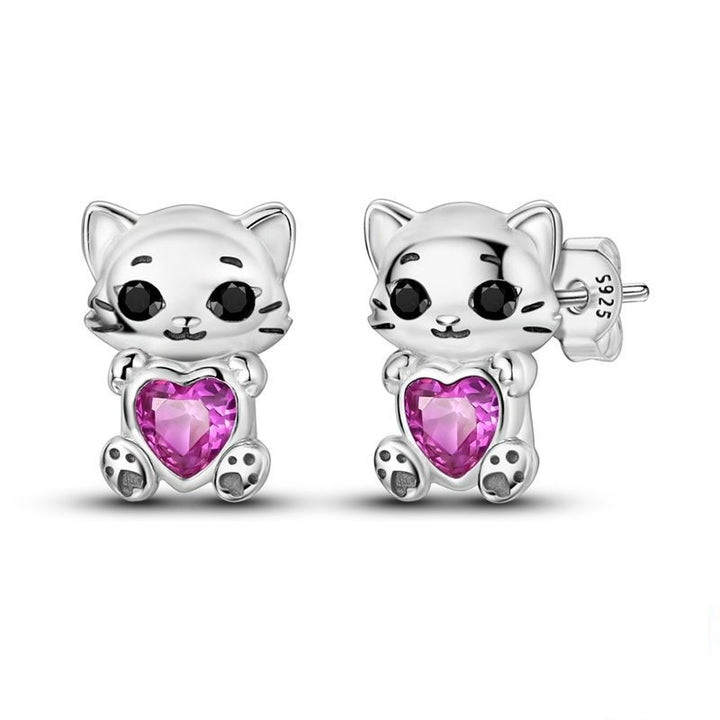 Aretes Gatito y Corazón Rosa