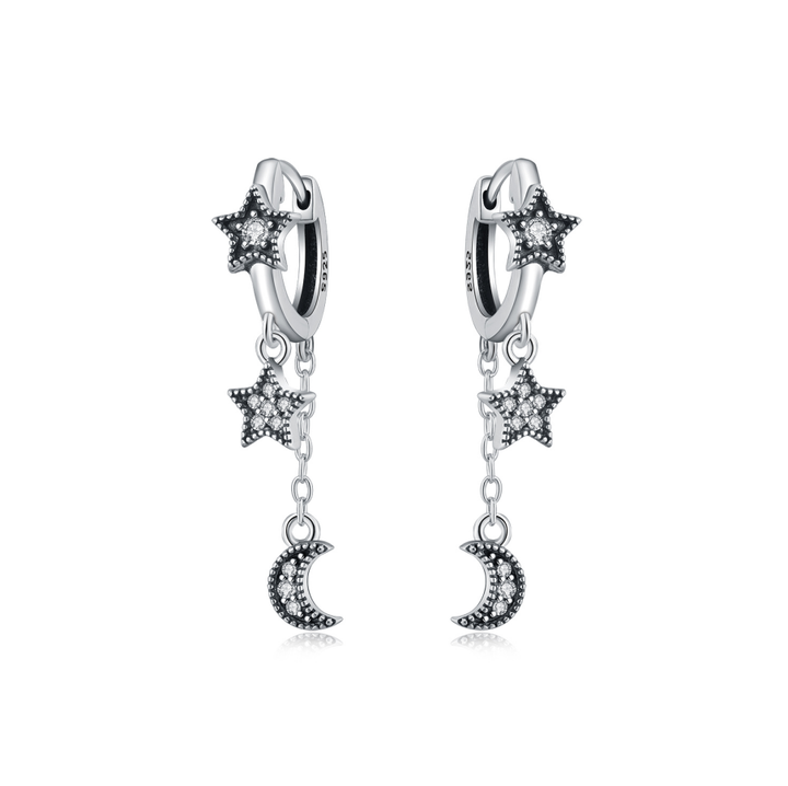 Aretes Estrellas y Luna Colgante
