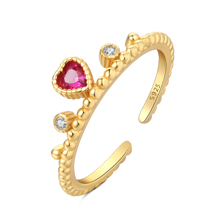 Anillo Corona y Corazón Rosa