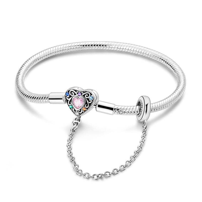 Pulsera Cadena de Seguridad Corazón Rosa