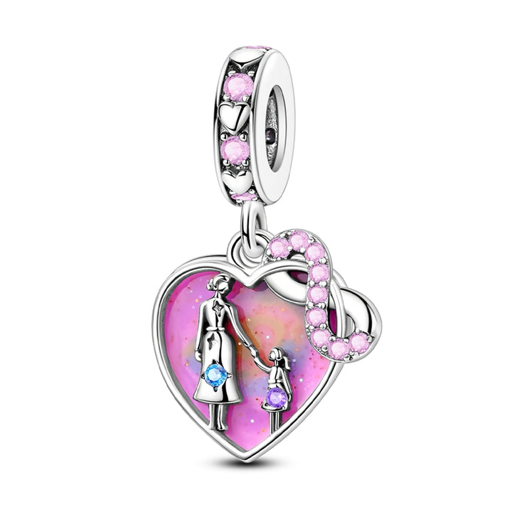 Charm Corazon Rosa Madre E hija
