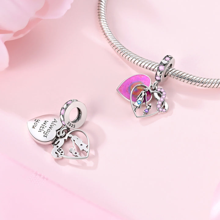 Charm Corazon Rosa Madre E hija